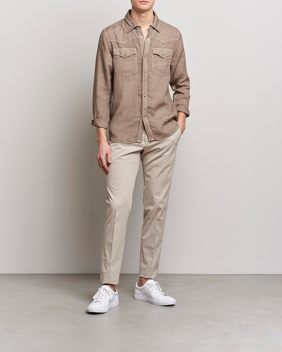 Herre | Skjorter | Gran Sasso | Casual Pocket Linen Shirt Medium Brown