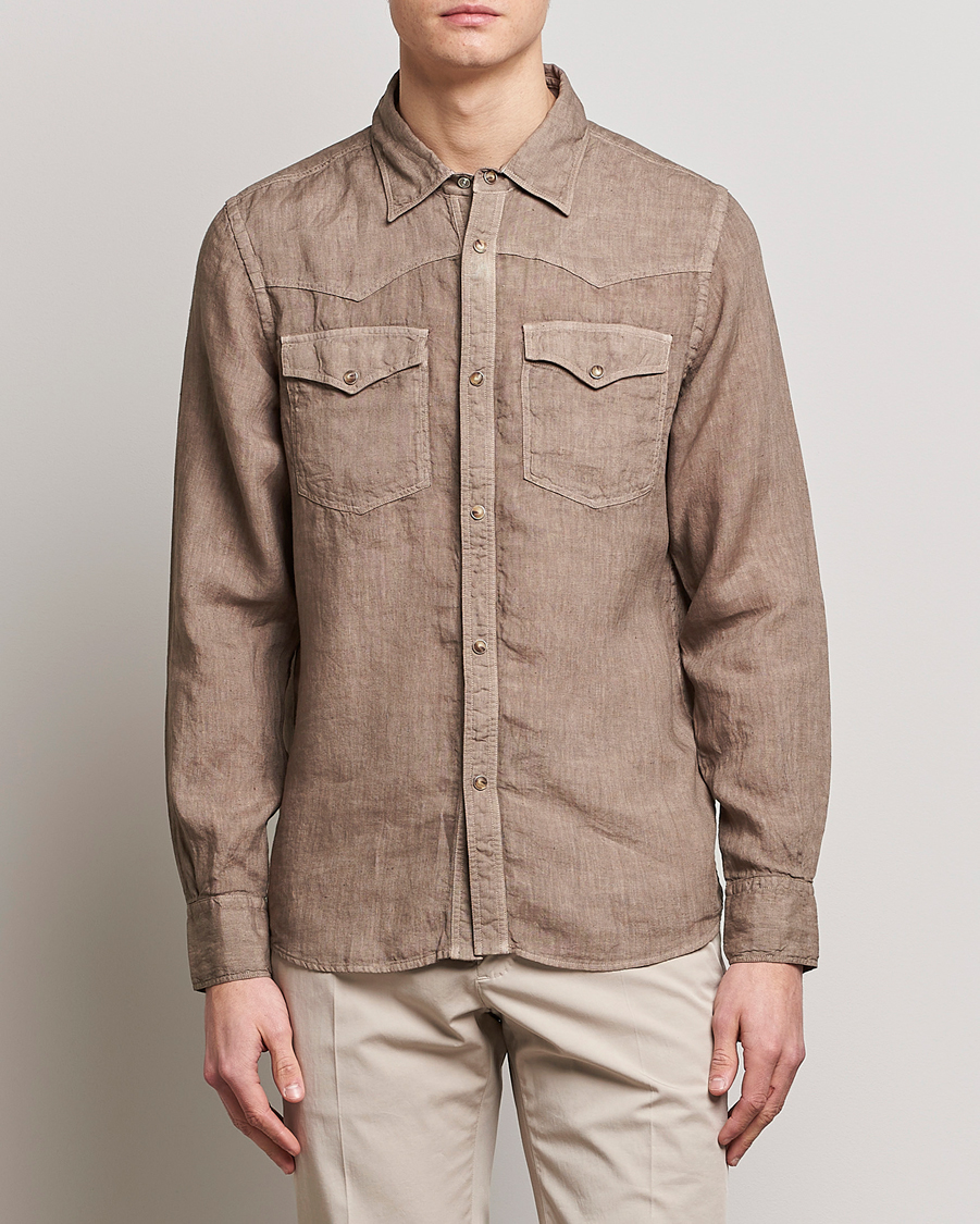 Herre |  | Gran Sasso | Casual Pocket Linen Shirt Medium Brown