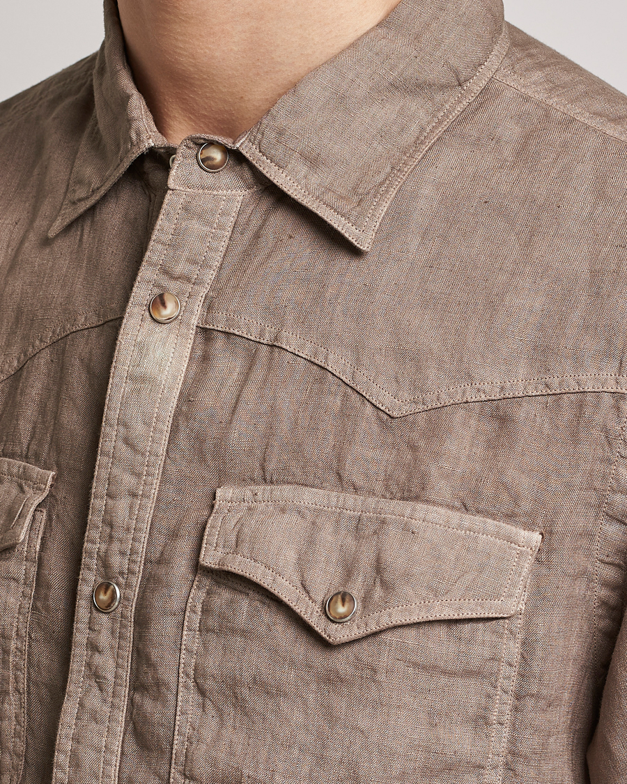 Herre | Skjorter | Gran Sasso | Casual Pocket Linen Shirt Medium Brown