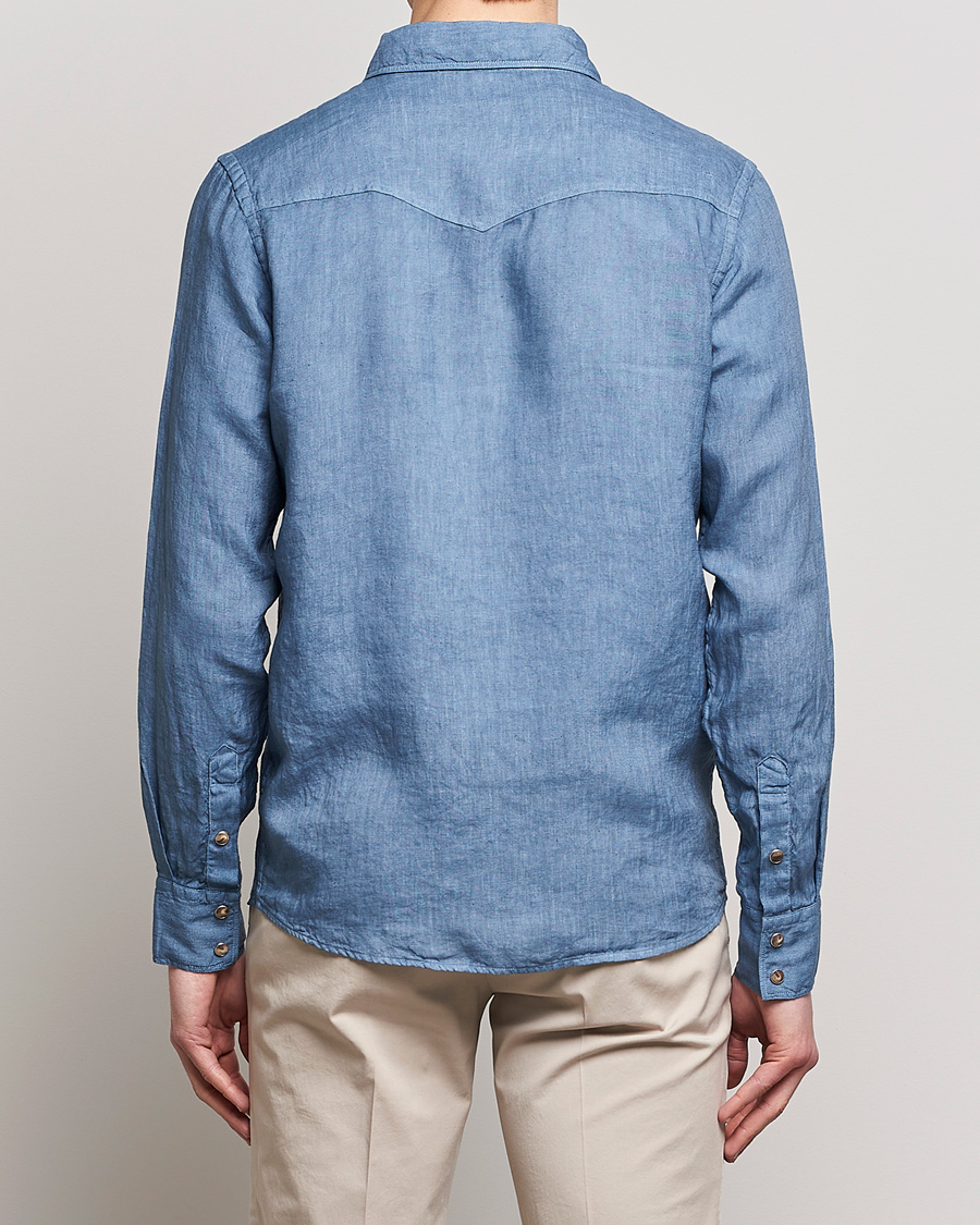 Herre | Skjorter | Gran Sasso | Casual Pocket Linen Shirt Blue