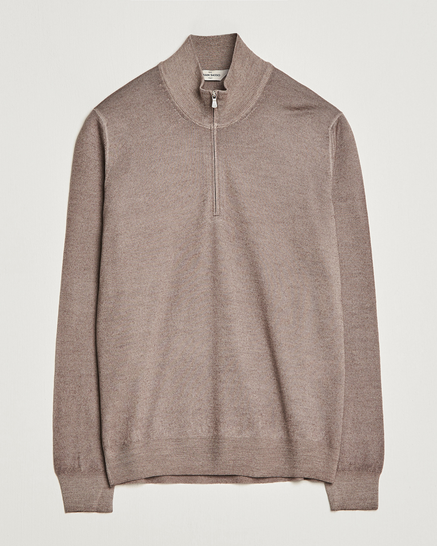 Herre | Gensere | Gran Sasso | Summer Merino Half Zip Sweater Brown Melange