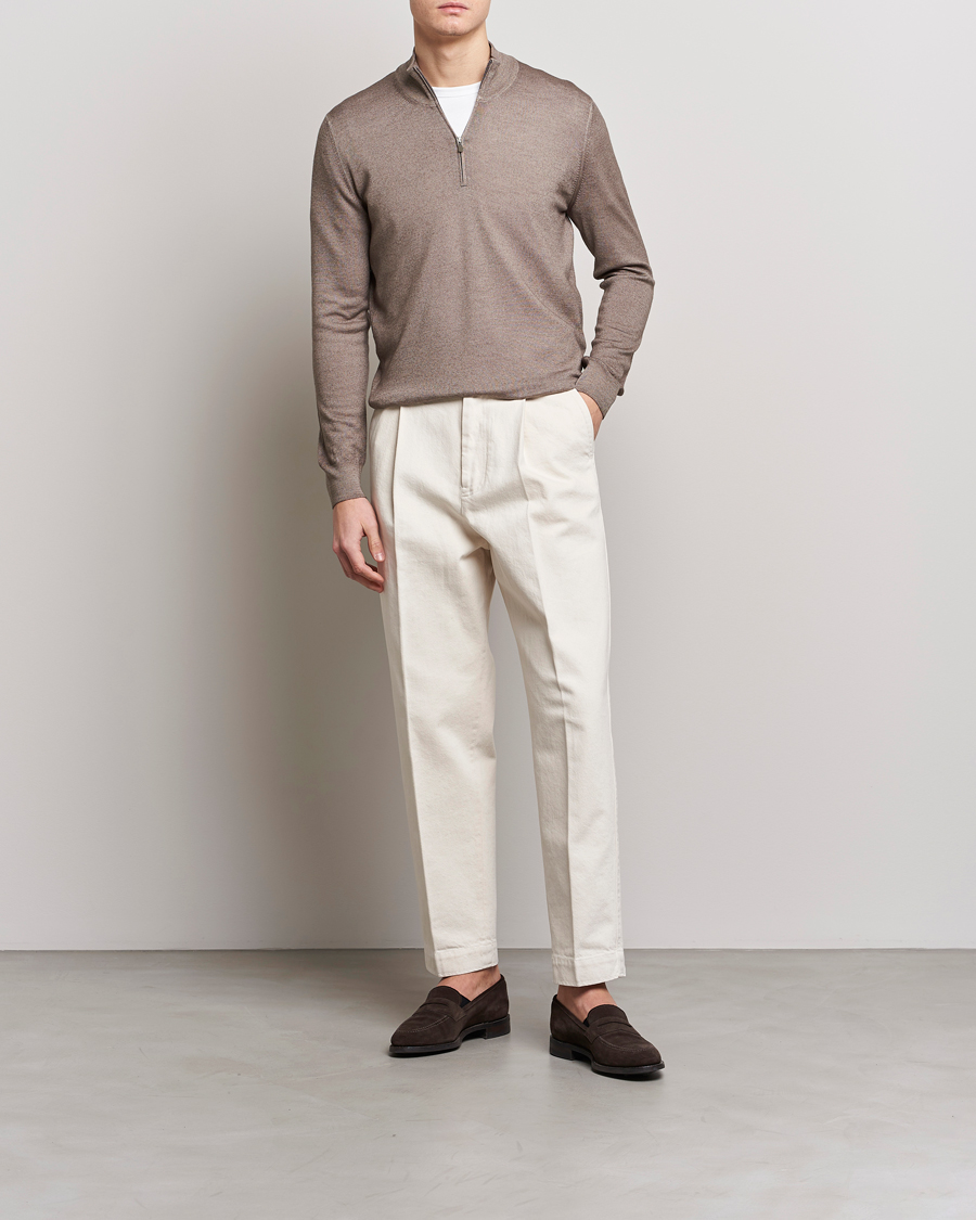 Herre | Gensere | Gran Sasso | Summer Merino Half Zip Sweater Brown Melange