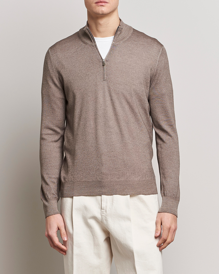 Herre | Half-zip | Gran Sasso | Summer Merino Half Zip Sweater Brown Melange