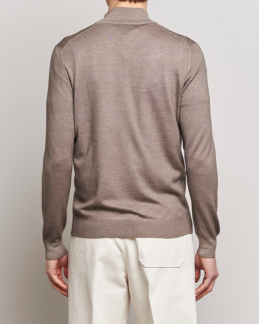 Herre | Gensere | Gran Sasso | Summer Merino Half Zip Sweater Brown Melange