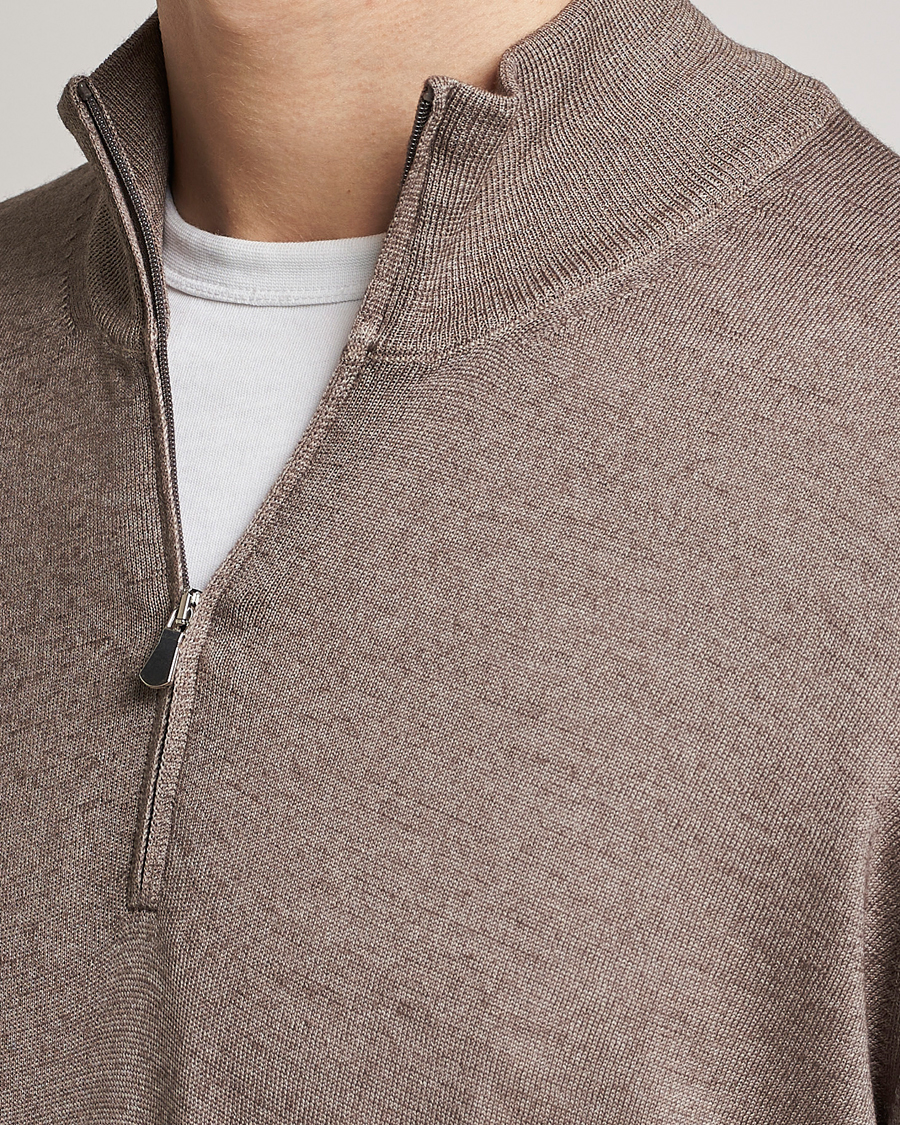 Herre | Gensere | Gran Sasso | Summer Merino Half Zip Sweater Brown Melange