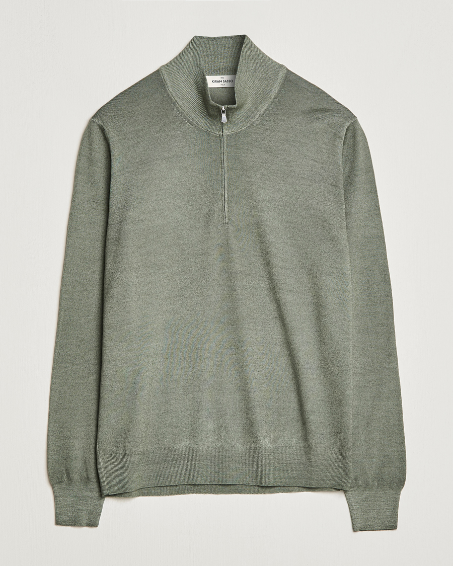 Herre | Gensere | Gran Sasso | Summer Merino Half Zip Sweater Green Melange