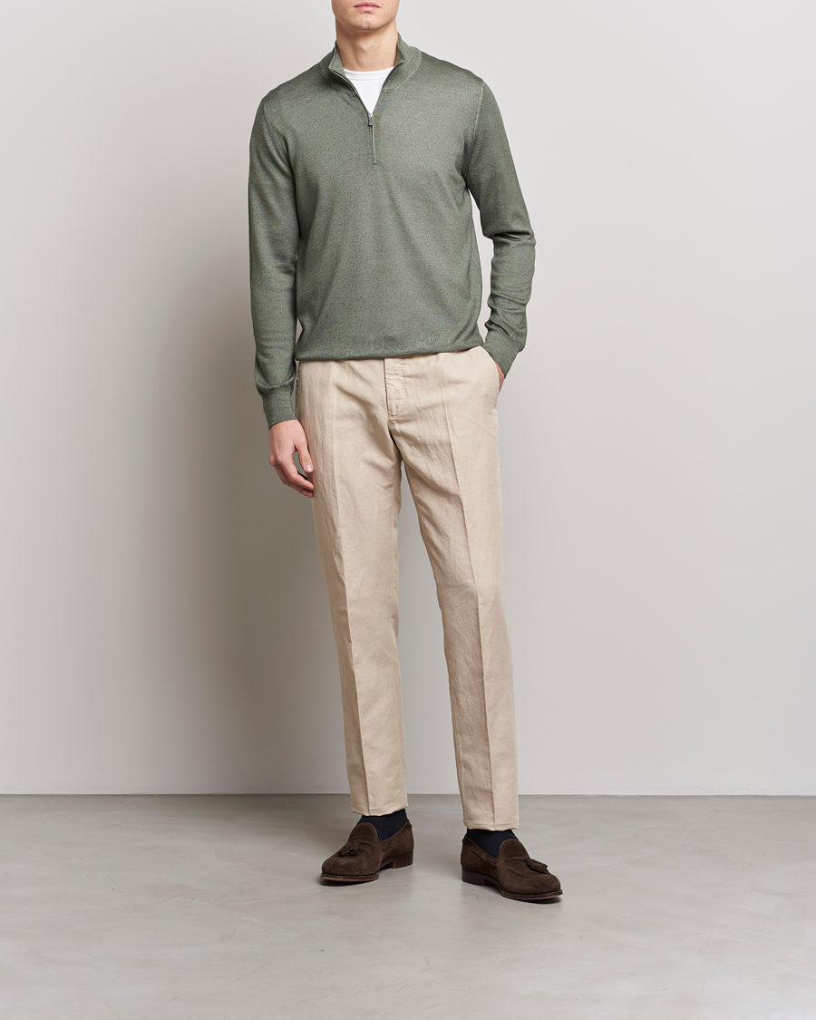 Herre | Gensere | Gran Sasso | Summer Merino Half Zip Sweater Green Melange