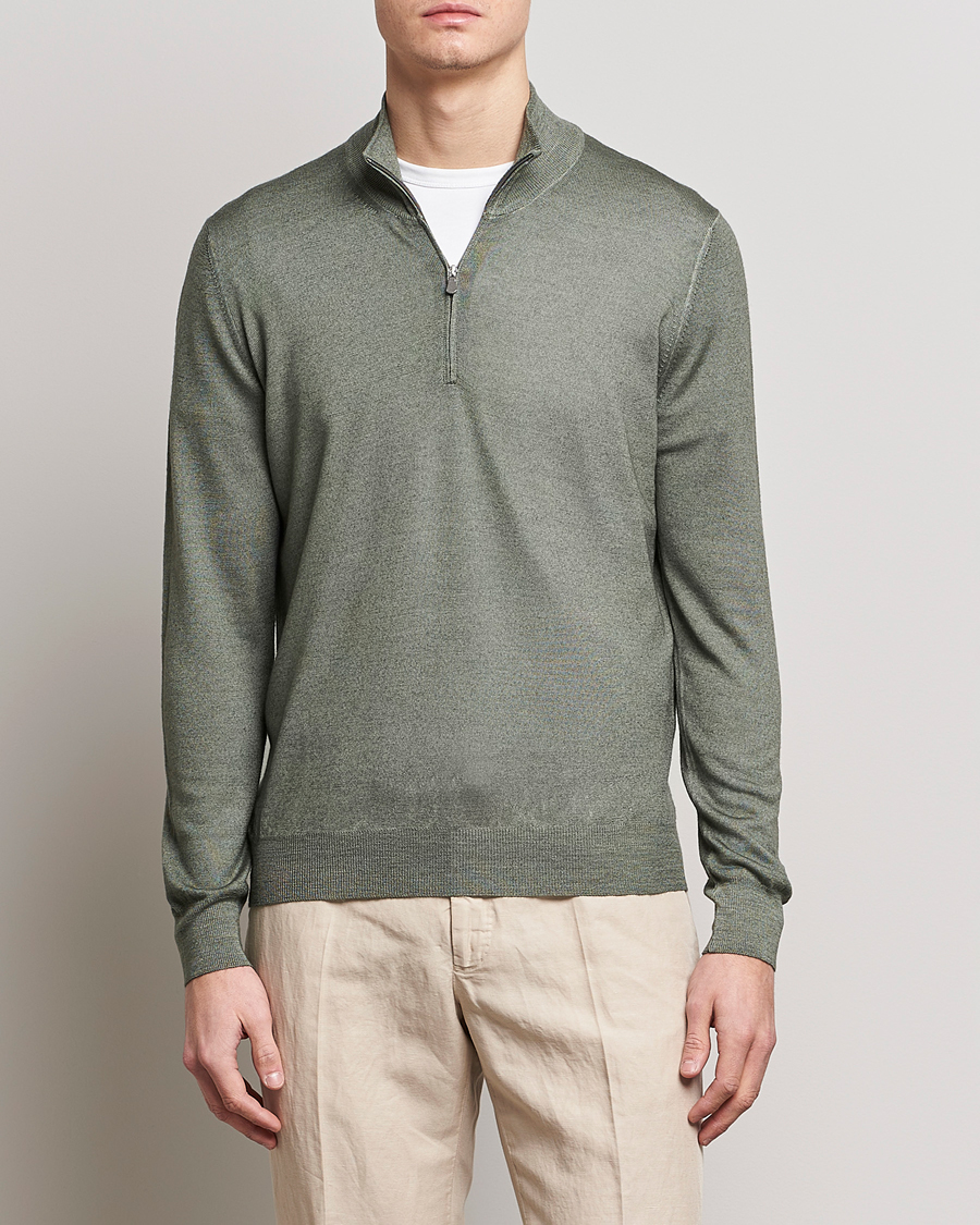 Herre | Gensere | Gran Sasso | Summer Merino Half Zip Sweater Green Melange