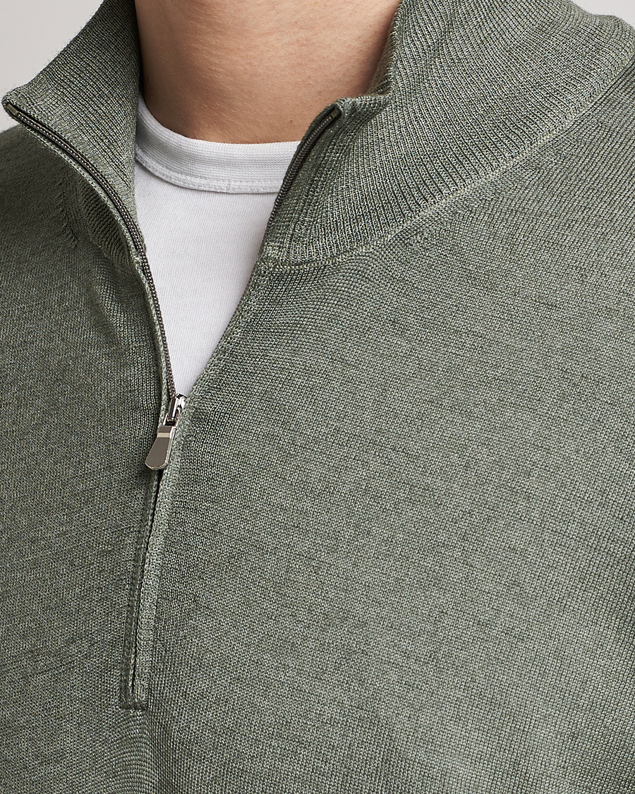 Herre | Gensere | Gran Sasso | Summer Merino Half Zip Sweater Green Melange