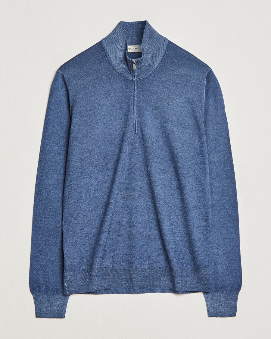 Herre | Gensere | Gran Sasso | Summer Merino Half Zip Sweater Blue Melange