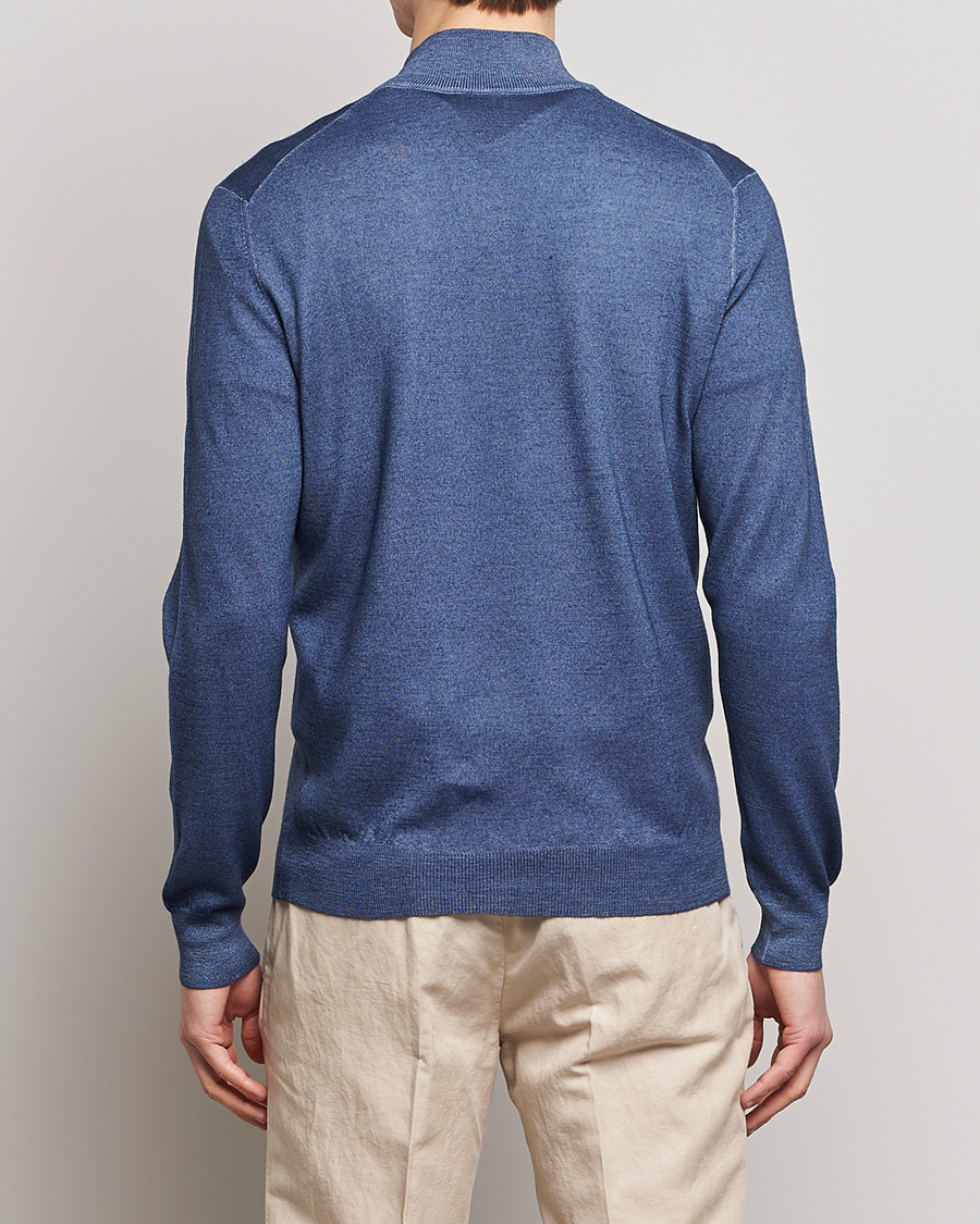Herre | Gensere | Gran Sasso | Summer Merino Half Zip Sweater Blue Melange