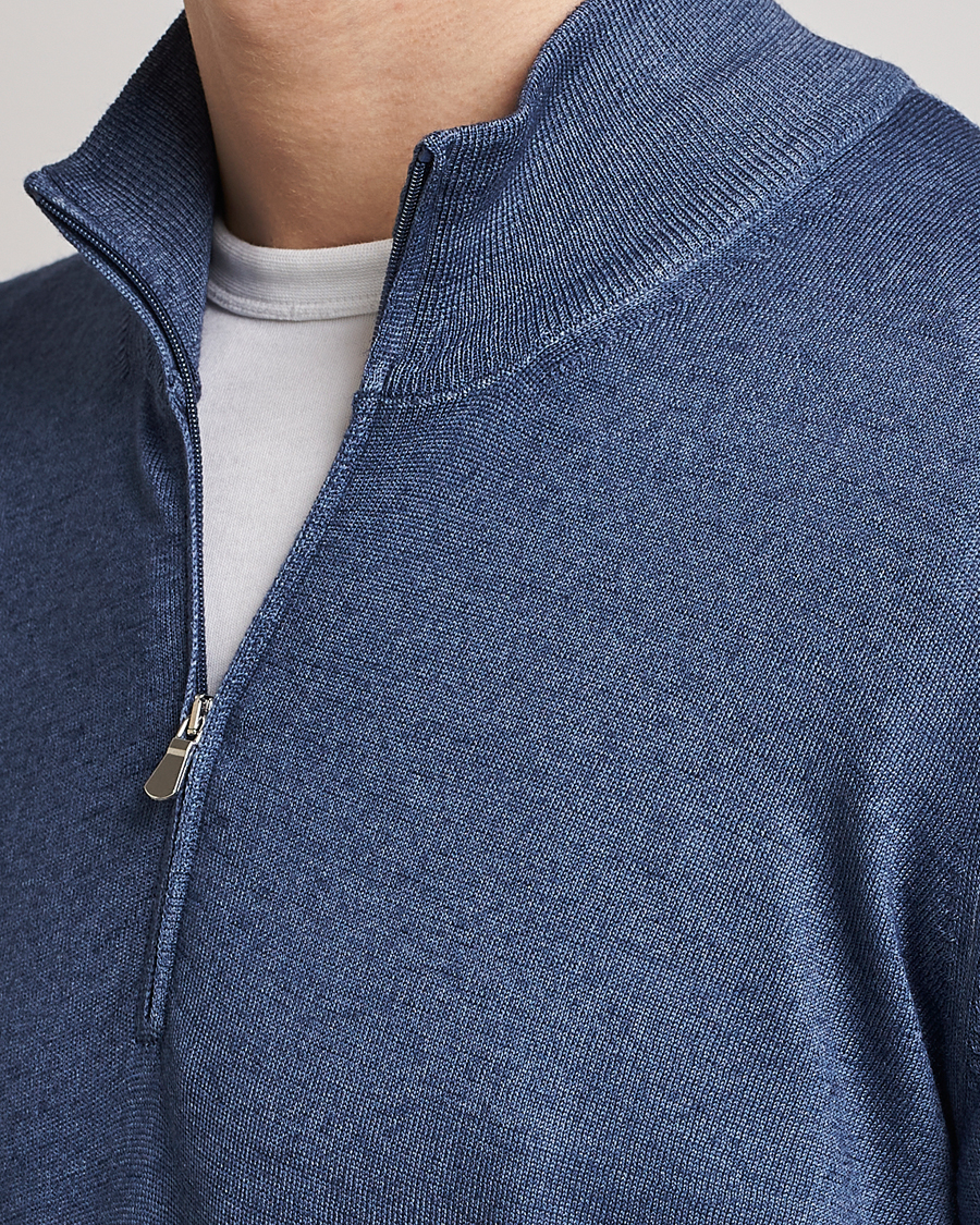 Herre | Gensere | Gran Sasso | Summer Merino Half Zip Sweater Blue Melange