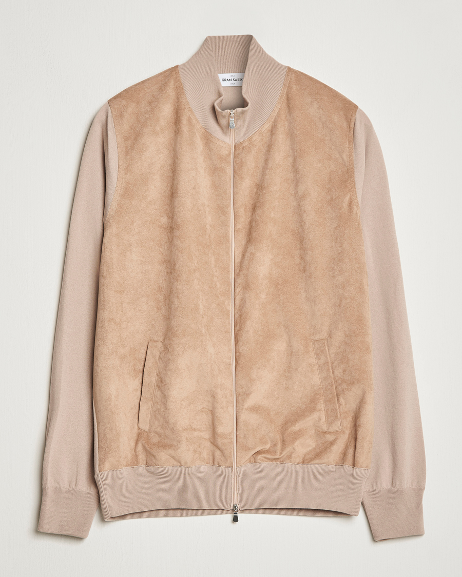 Herre | Gensere | Gran Sasso | Knitted Cotton/Alcantara Full Zip Beige