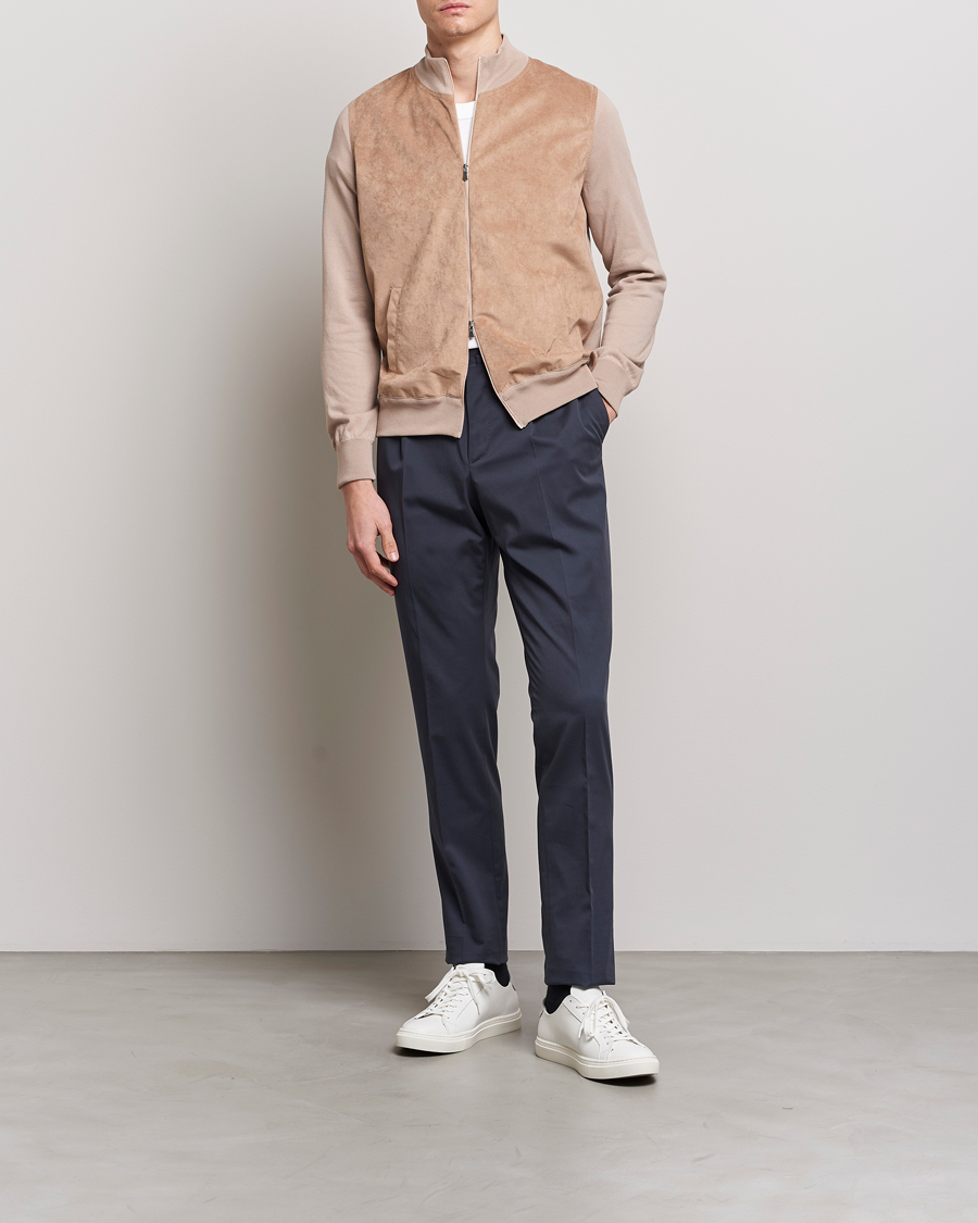 Herre | Gensere | Gran Sasso | Knitted Cotton/Alcantara Full Zip Beige
