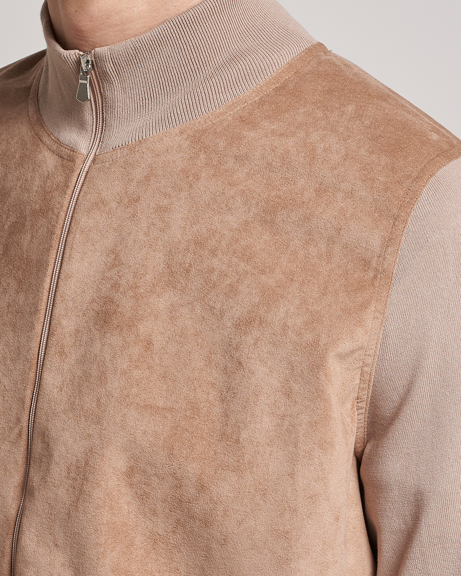 Herre | Gensere | Gran Sasso | Knitted Cotton/Alcantara Full Zip Beige