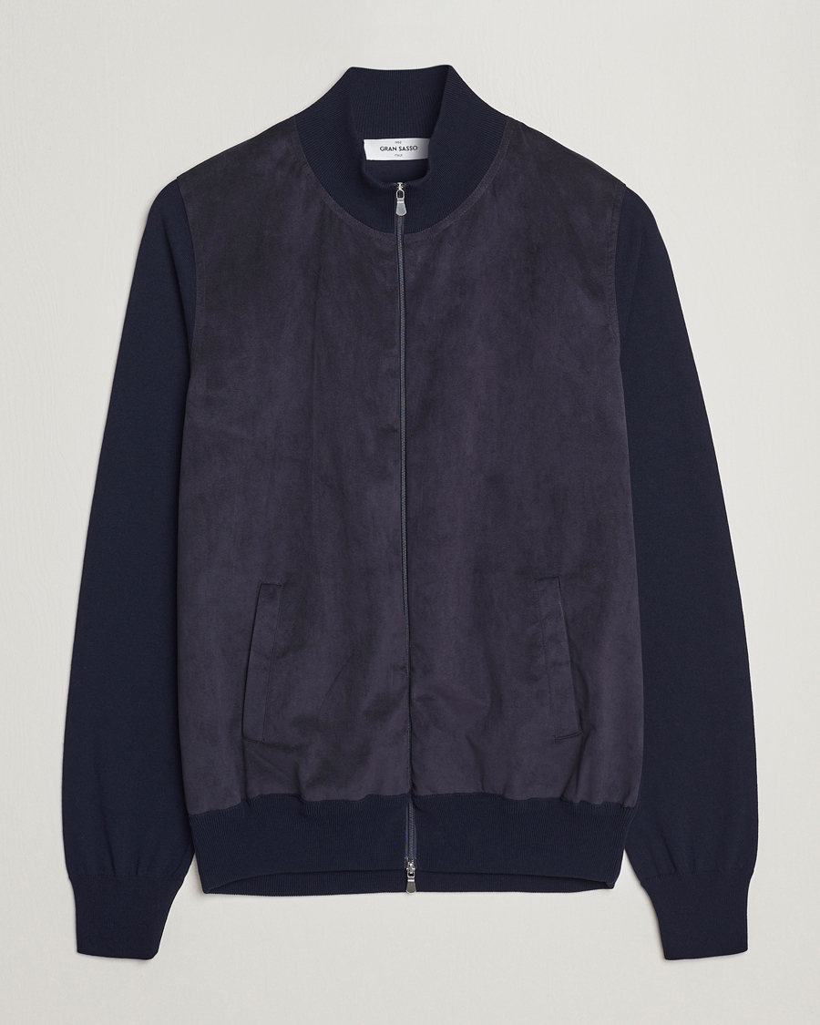 Herre | Gensere | Gran Sasso | Knitted Cotton/Alcantara Full Zip Navy