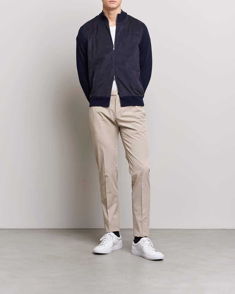 Herre | Gensere | Gran Sasso | Knitted Cotton/Alcantara Full Zip Navy