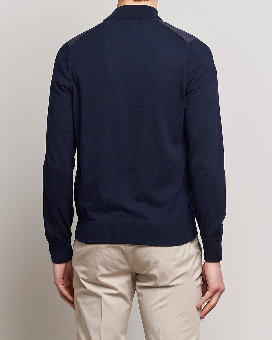 Herre | Gensere | Gran Sasso | Knitted Cotton/Alcantara Full Zip Navy