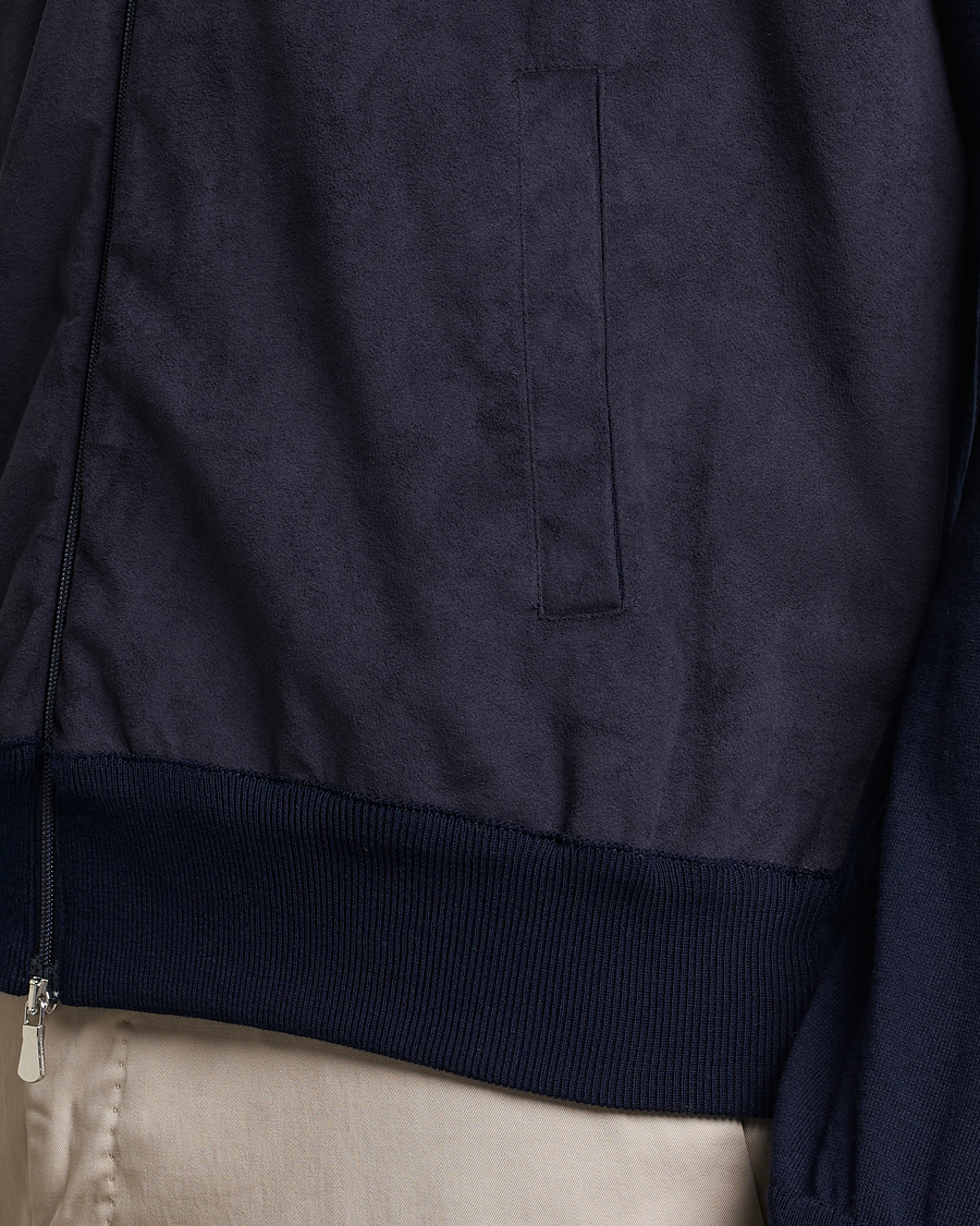Herre | Gensere | Gran Sasso | Knitted Cotton/Alcantara Full Zip Navy