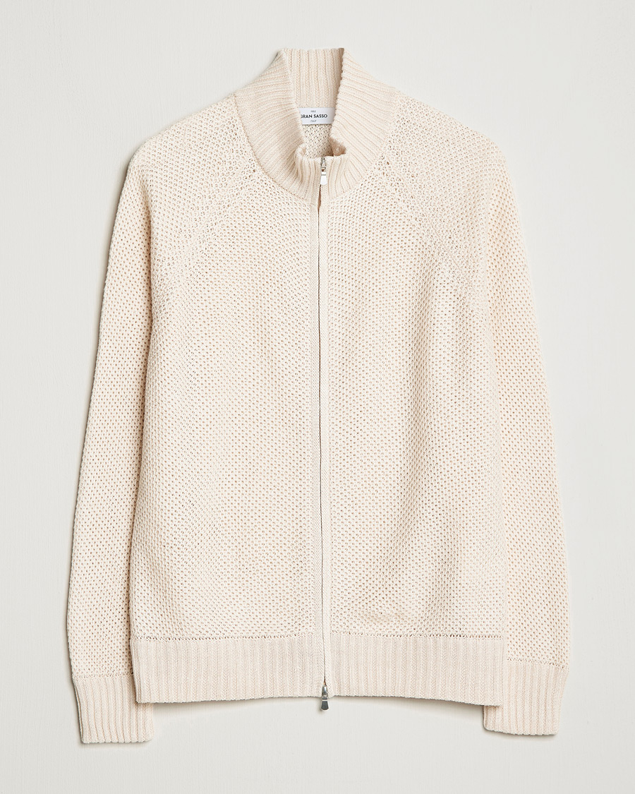 Herre | Gensere | Gran Sasso | Structured Cotton/Linen Full Zip Cream