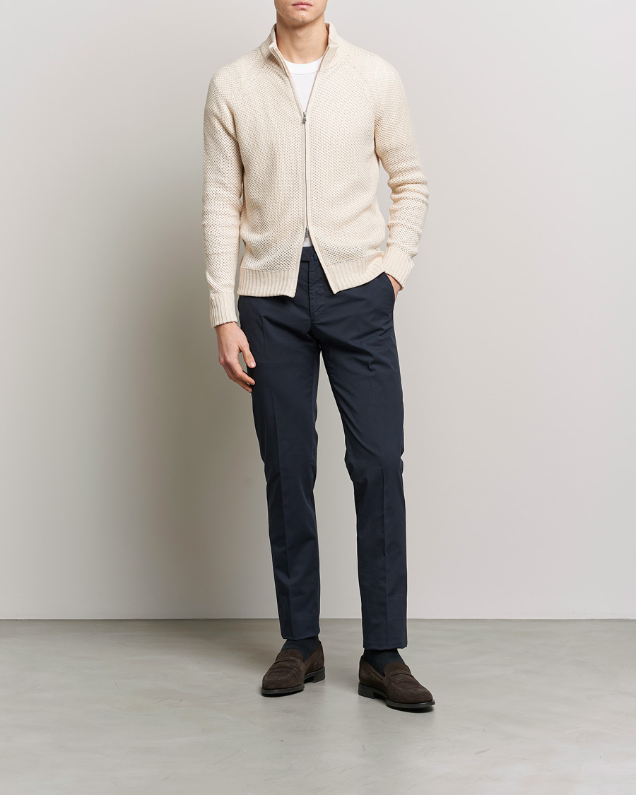 Herre | Gensere | Gran Sasso | Structured Cotton/Linen Full Zip Cream