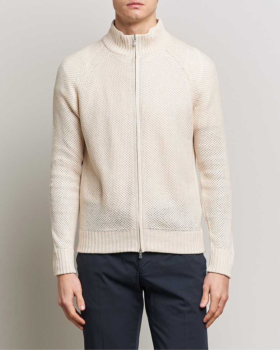 Herre | Gensere | Gran Sasso | Structured Cotton/Linen Full Zip Cream
