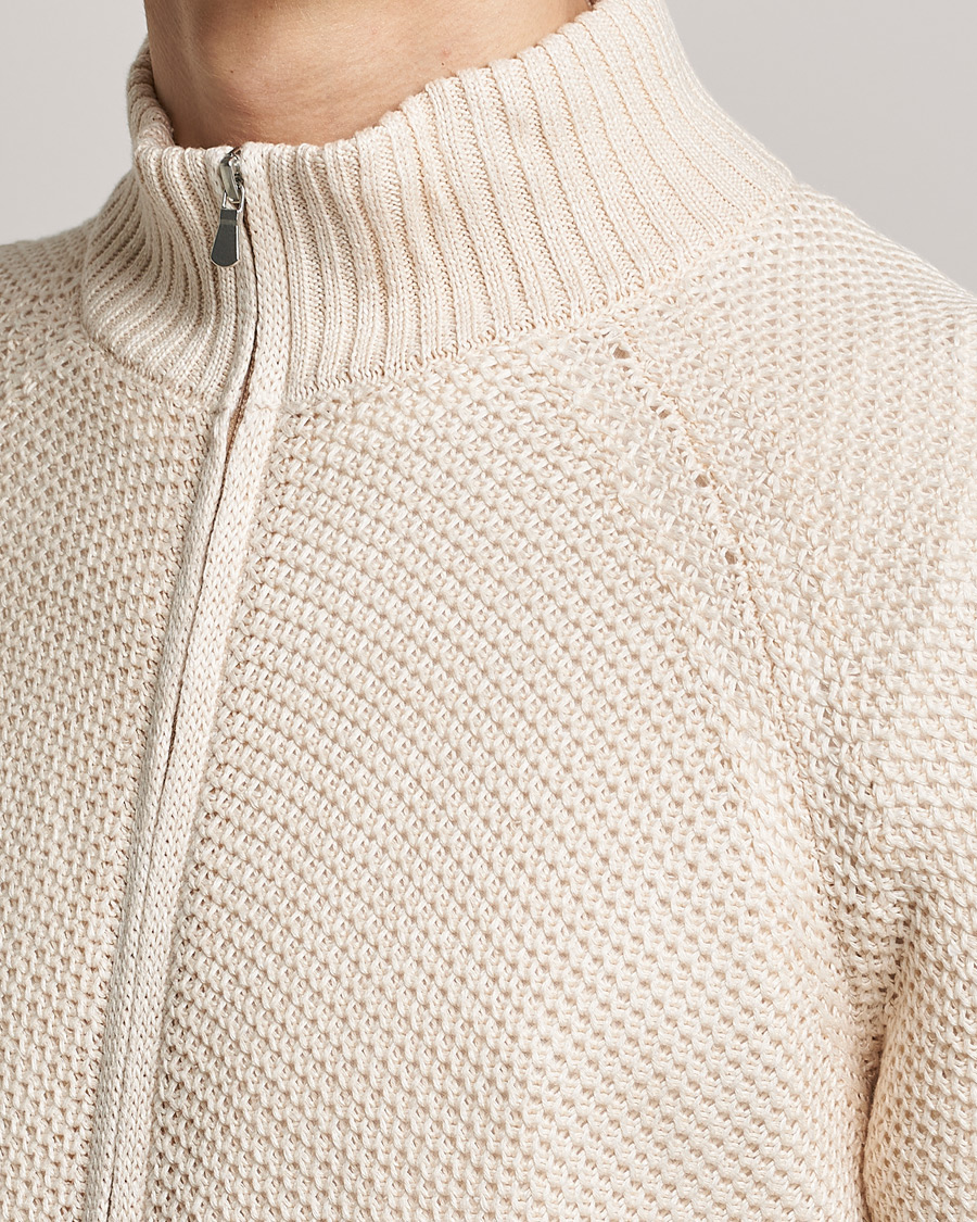 Herre | Gensere | Gran Sasso | Structured Cotton/Linen Full Zip Cream