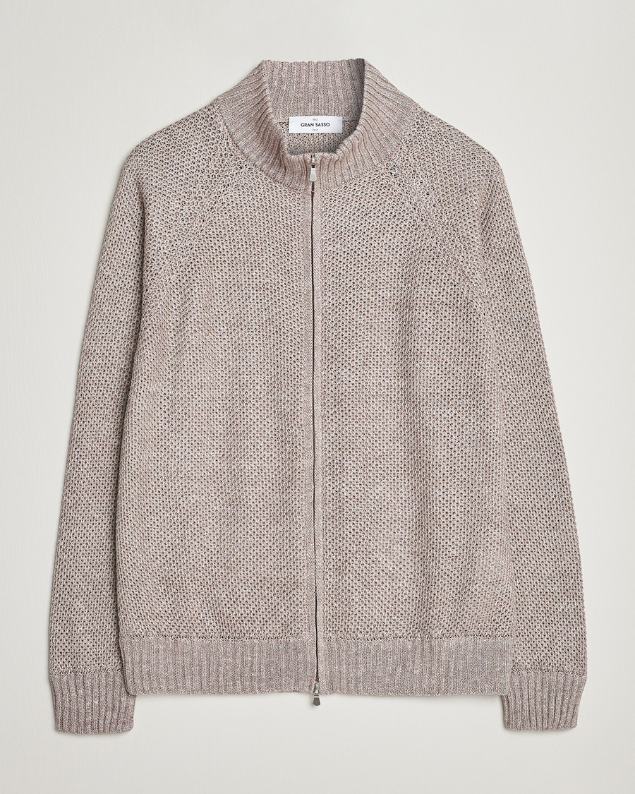Herre | Gensere | Gran Sasso | Structured Cotton/Linen Full Zip Beige Melange
