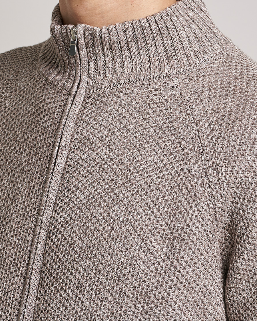Herre | Gensere | Gran Sasso | Structured Cotton/Linen Full Zip Beige Melange