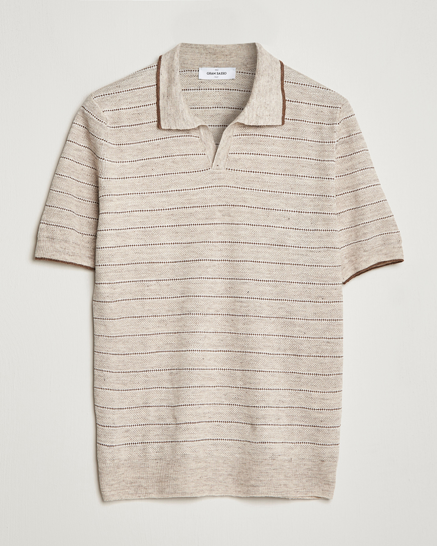 Herre | Pikéer | Gran Sasso | Structured Striped Knitted Linen Polo Beige