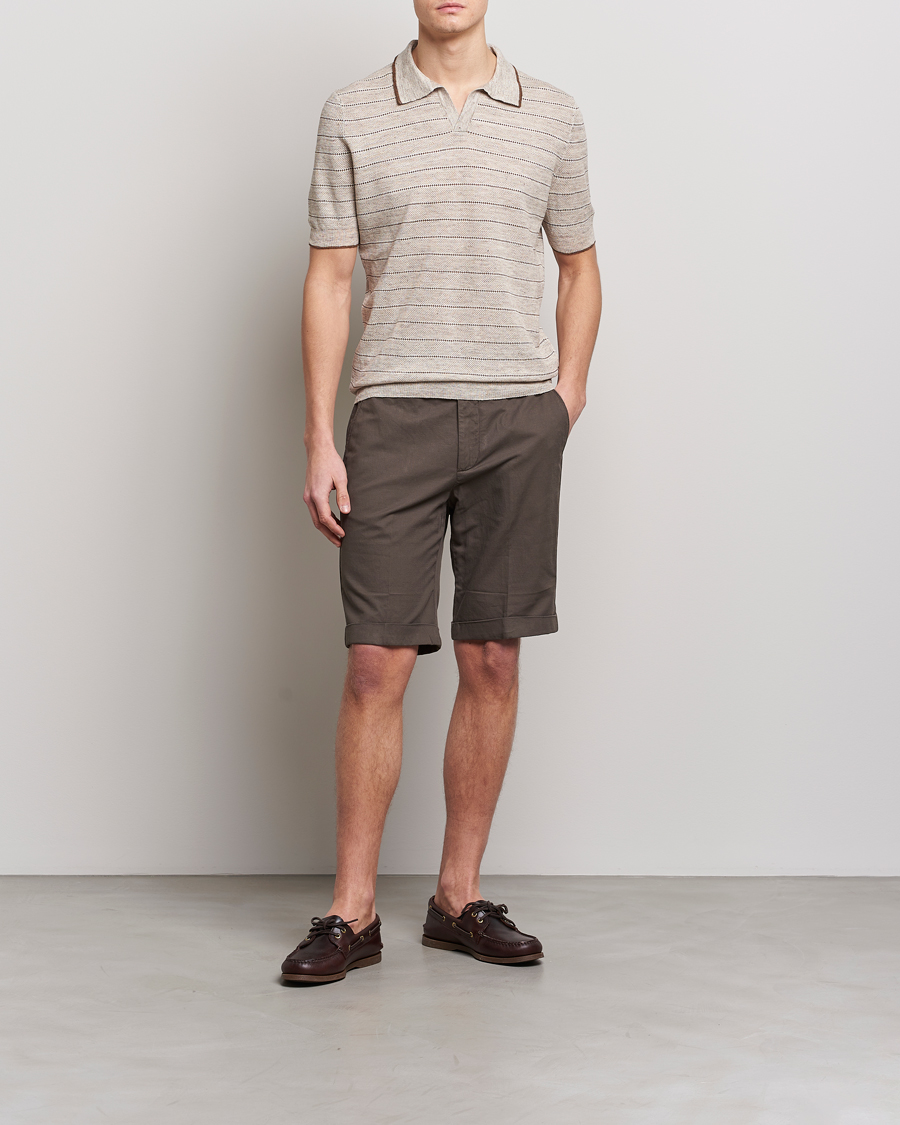 Herre | Pikéer | Gran Sasso | Structured Striped Knitted Linen Polo Beige