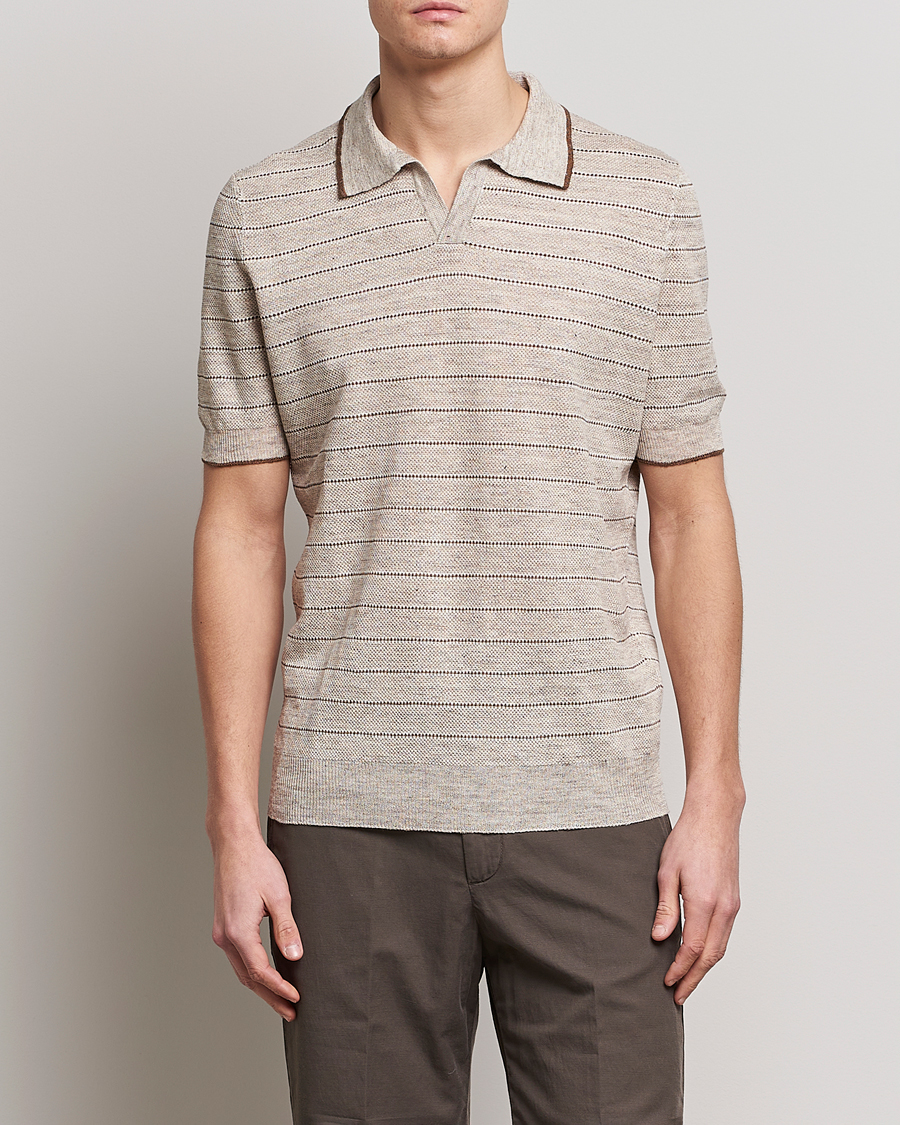 Herre | Gran Sasso | Gran Sasso | Structured Striped Knitted Linen Polo Beige