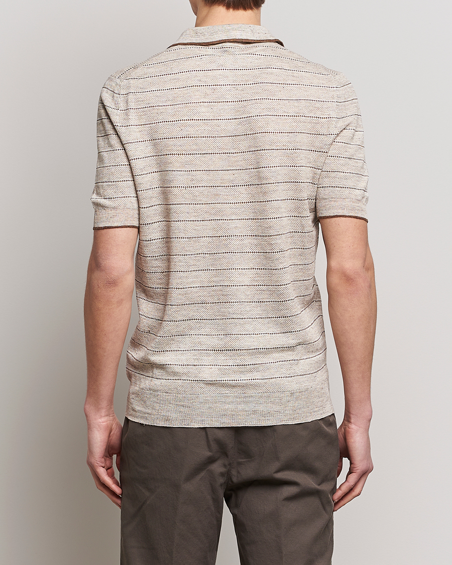Herre | Pikéer | Gran Sasso | Structured Striped Knitted Linen Polo Beige