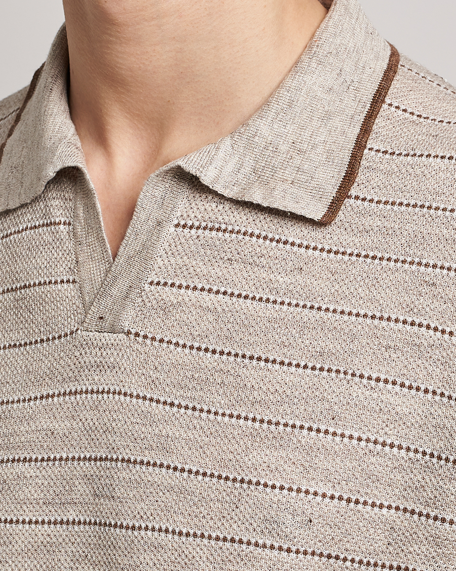 Herre | Pikéer | Gran Sasso | Structured Striped Knitted Linen Polo Beige