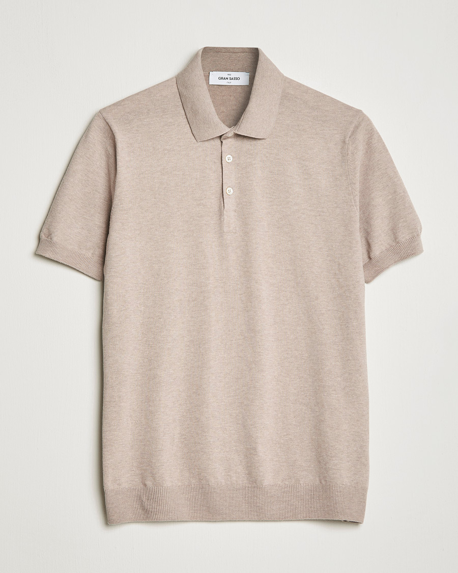 Herre | Pikéer | Gran Sasso | Cotton Knitted Polo Beige Melange