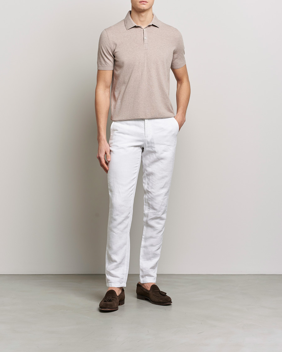 Herre | Pikéer | Gran Sasso | Cotton Knitted Polo Beige Melange
