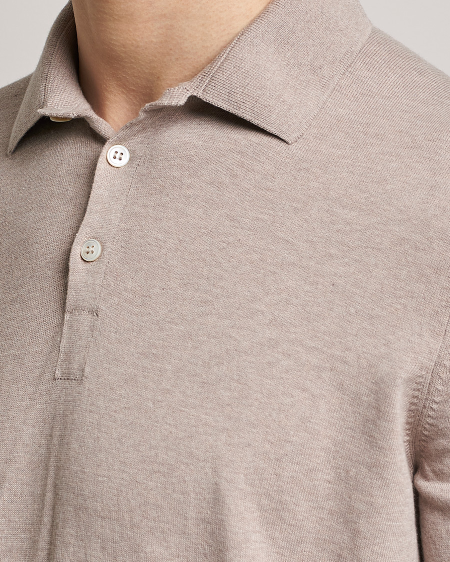 Herre | Pikéer | Gran Sasso | Cotton Knitted Polo Beige Melange