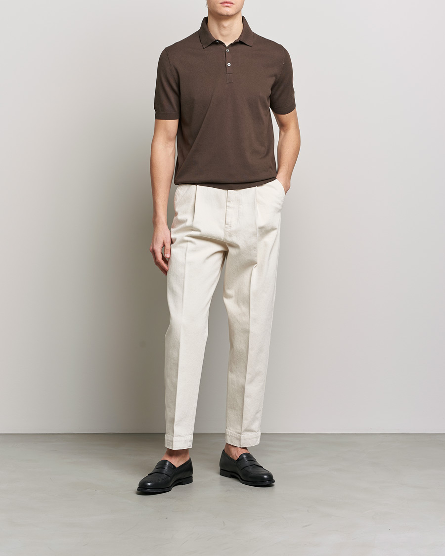 Herre | Pikéer | Gran Sasso | Cotton Knitted Polo Dark Brown