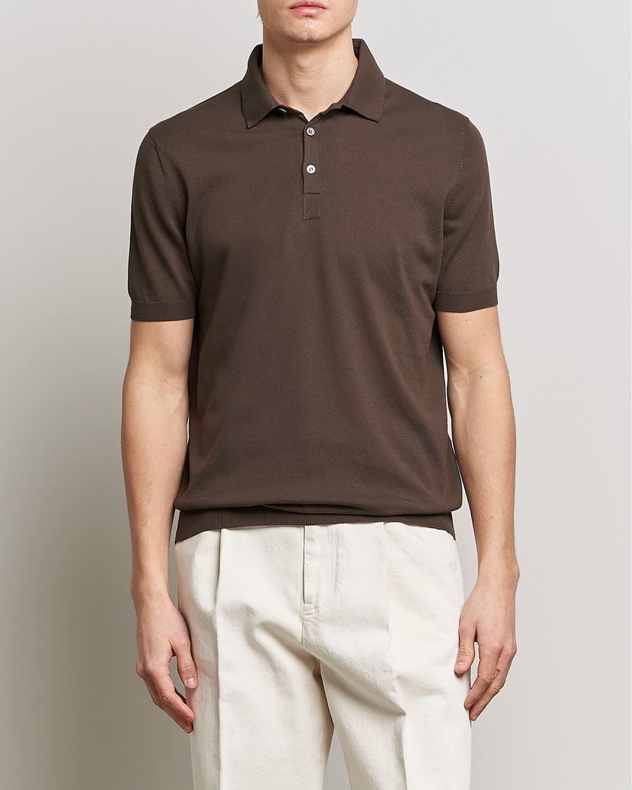 Herre | Pikéer | Gran Sasso | Cotton Knitted Polo Dark Brown