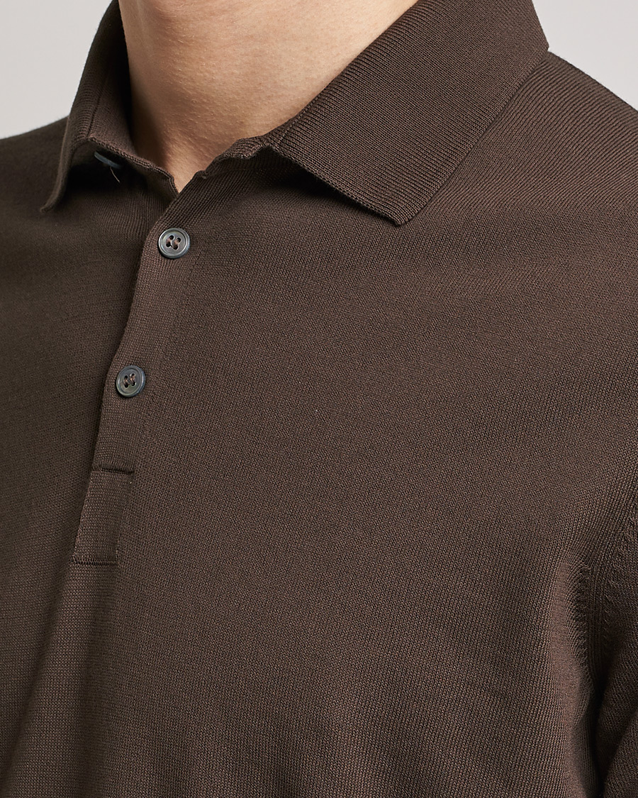 Herre | Pikéer | Gran Sasso | Cotton Knitted Polo Dark Brown