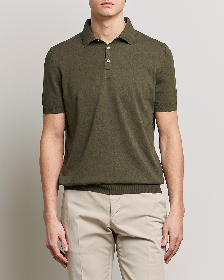 Herre | Pikéer | Gran Sasso | Cotton Knitted Polo Dark Olive