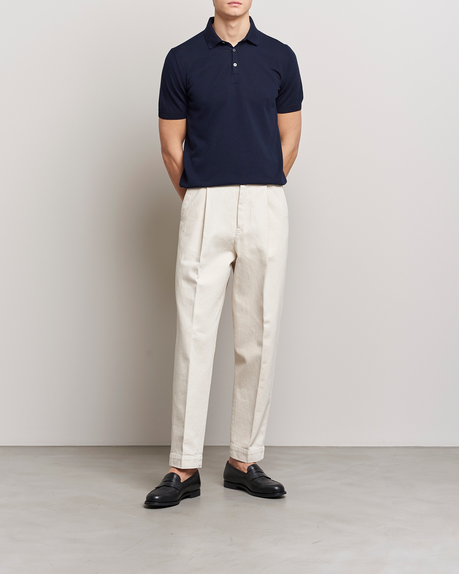 Herre | Pikéer | Gran Sasso | Cotton Knitted Polo Navy