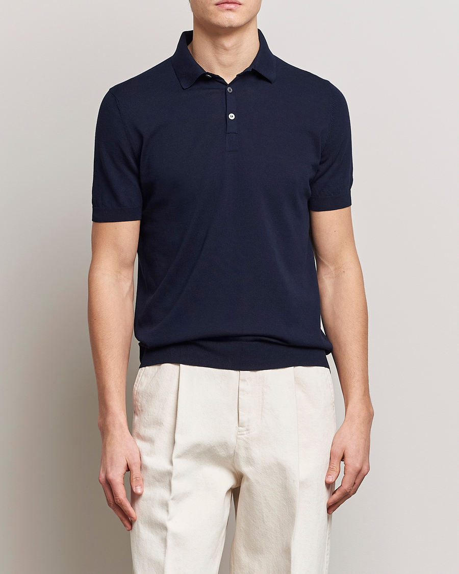 Herre | Avdelinger | Gran Sasso | Cotton Knitted Polo Navy