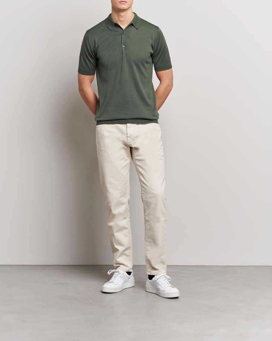 Herre | Pikéer | John Smedley | Adrian Slim Fit Sea Island Polo Palm Green
