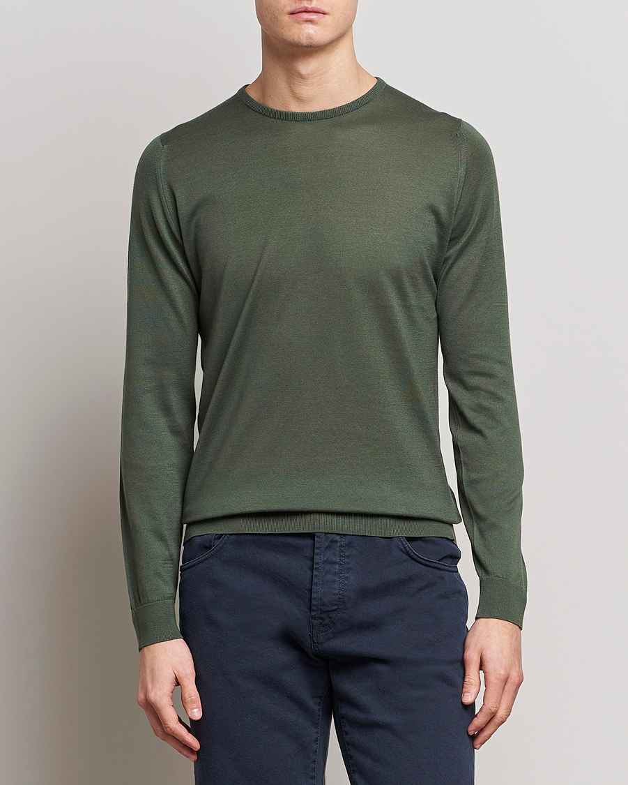 Herre | Best of British | John Smedley | Hatfield Sea Island Crew Neck Palm Green