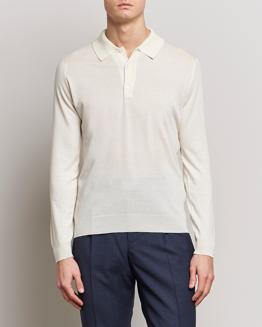 Herre | Strikkede pikéer | John Smedley | Belper Wool/Cotton Polo Pullover Latte