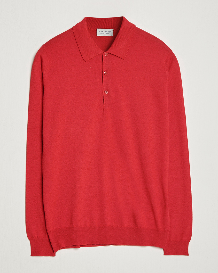 Herre | Gensere | John Smedley | Belper Wool/Cotton Polo Pullover Ruby