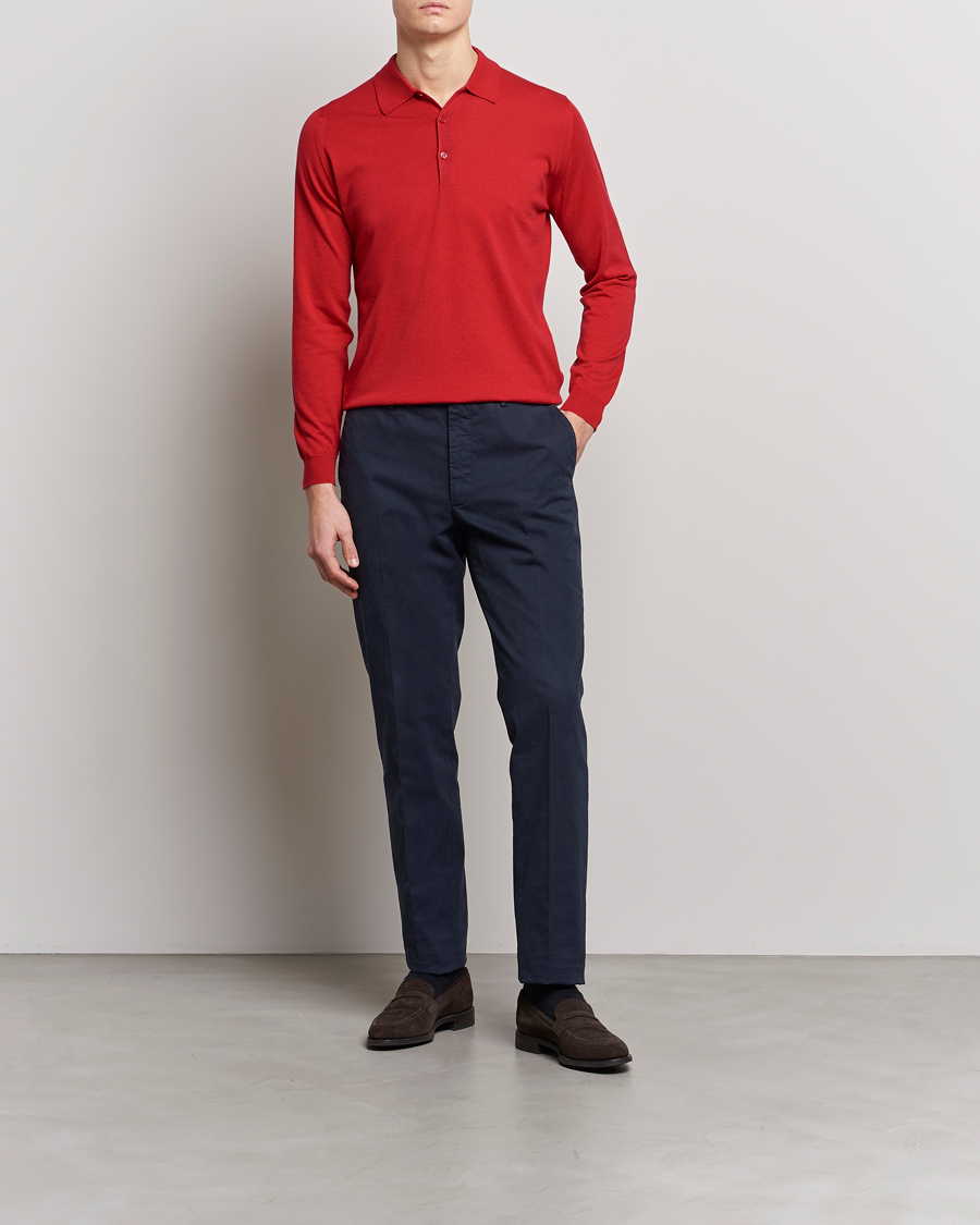 Herre | Gensere | John Smedley | Belper Wool/Cotton Polo Pullover Ruby