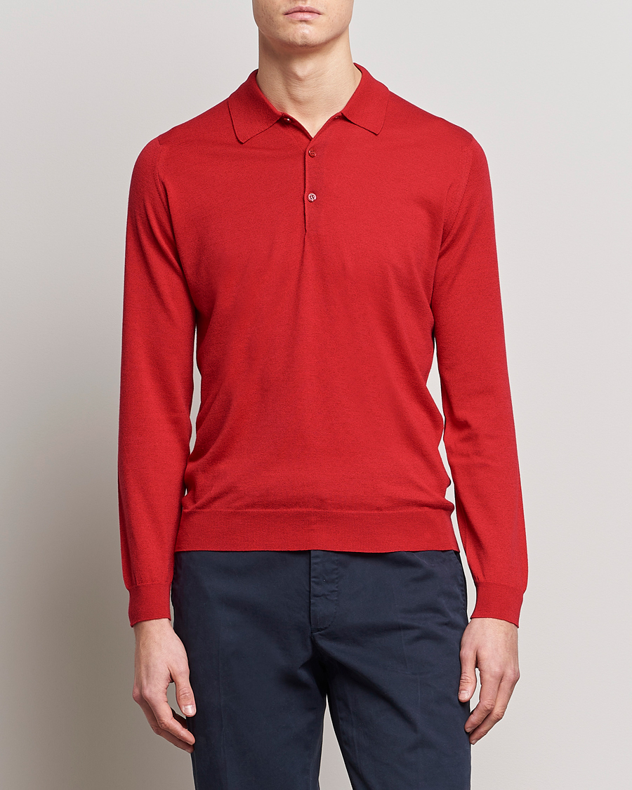 Herre | Gensere | John Smedley | Belper Wool/Cotton Polo Pullover Ruby