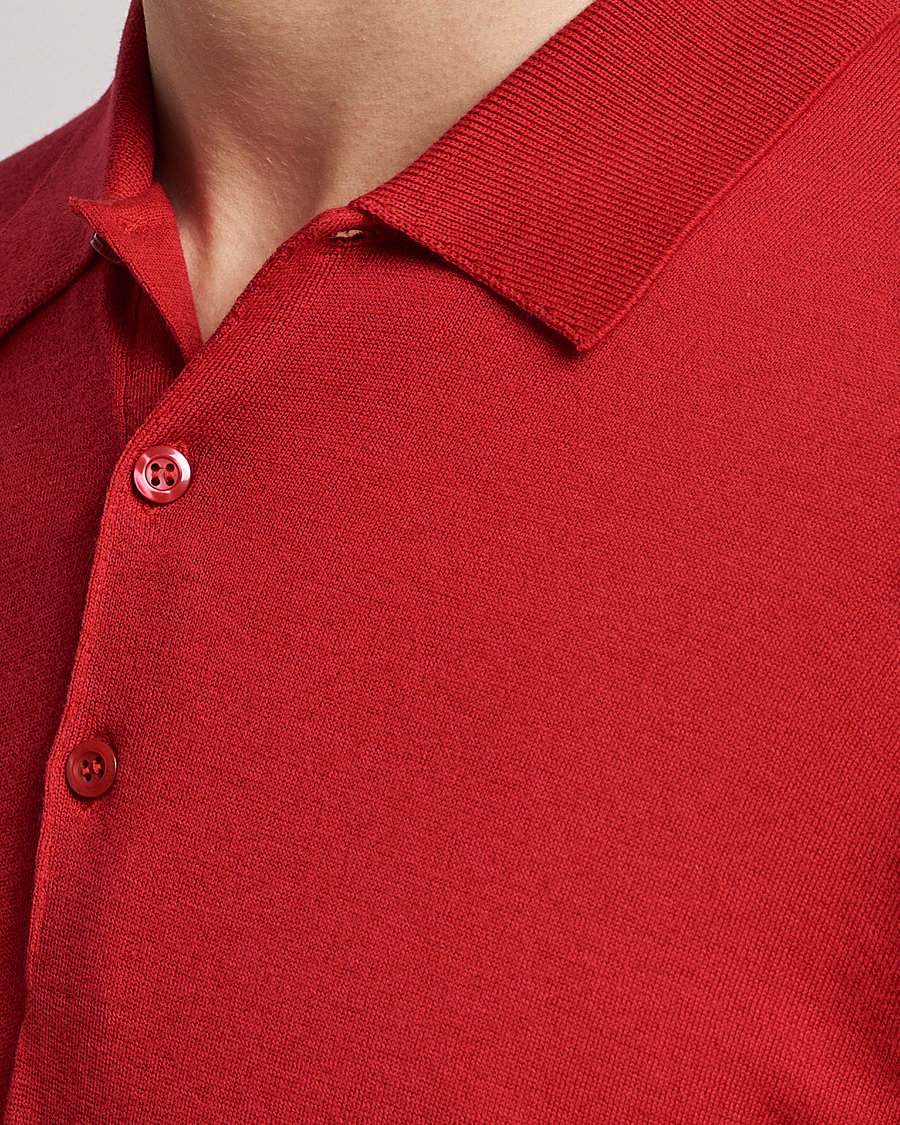 Herre | Gensere | John Smedley | Belper Wool/Cotton Polo Pullover Ruby